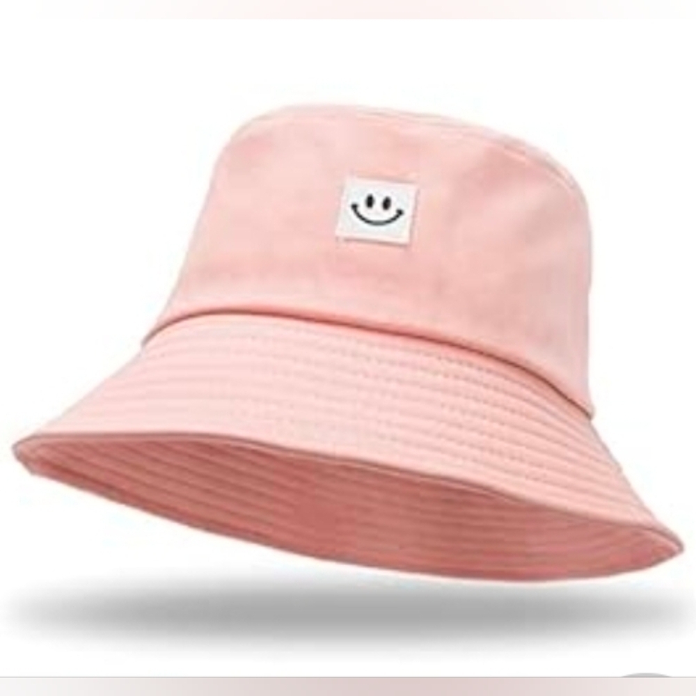 Pink Smiley Face Bucket Hat Foldable Fisherman Hat Summer Beach Sun Hat Travel